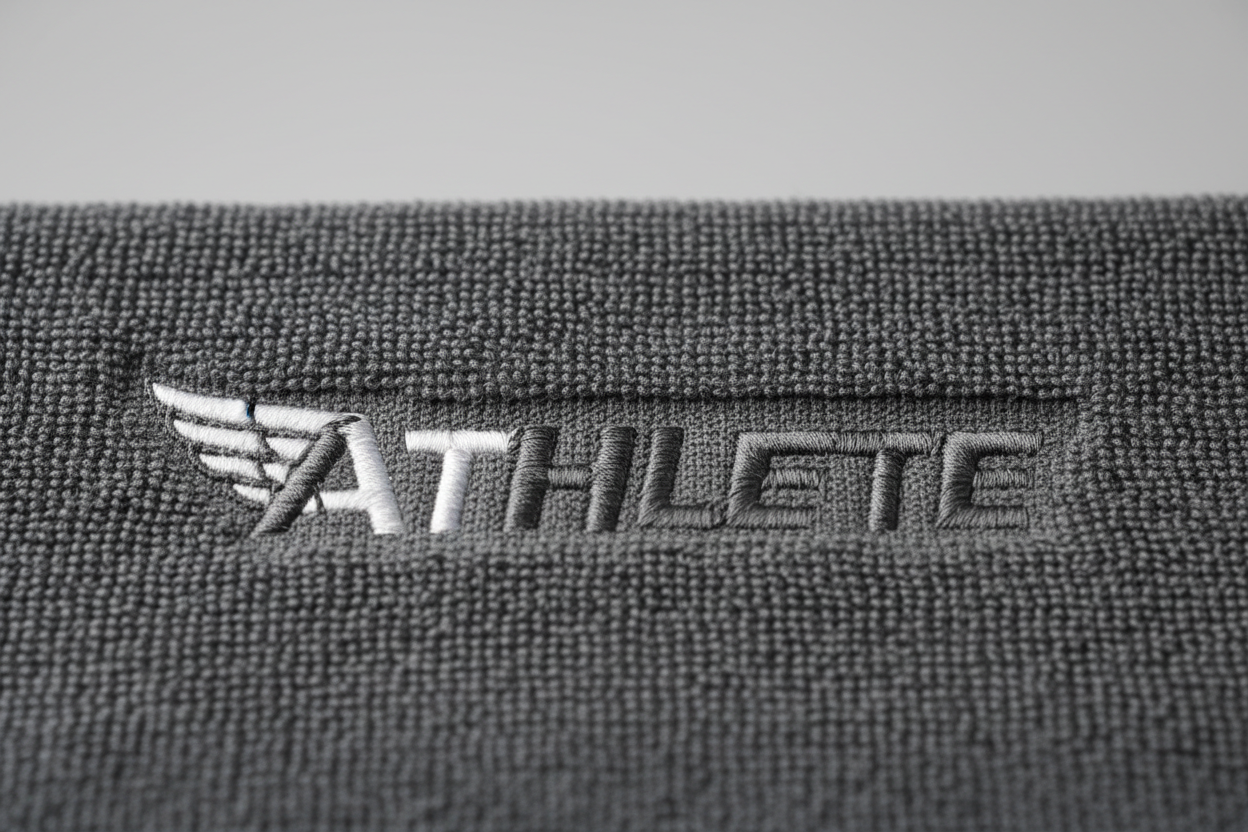 Logo nakışı detay - fitness havlu kalitesi