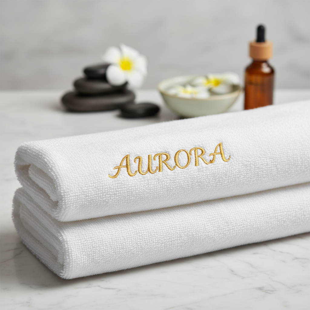 Premium isim nakışlı havlu - lüks spa ortamı